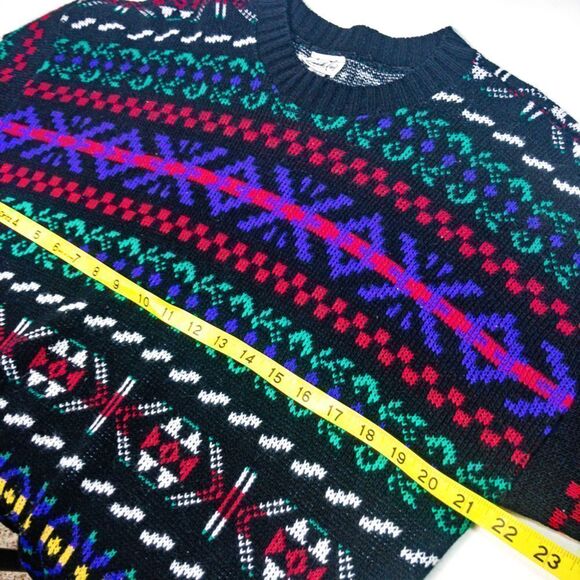 VTG 80’s Multicolor Knit Geo Tunic Sweater Sz L - Picture 8 of 9